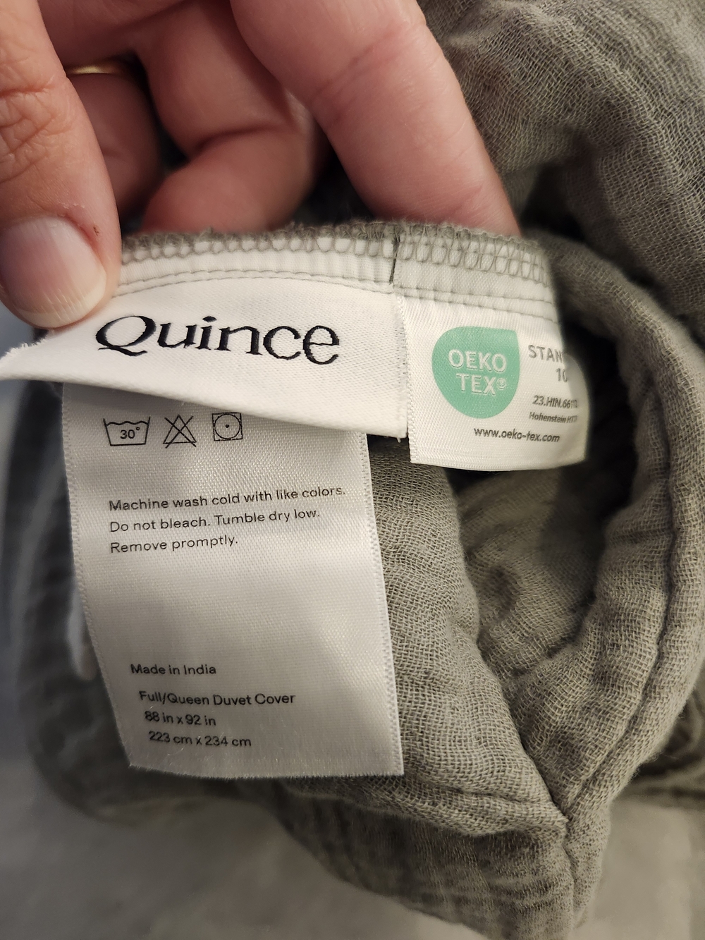 NWT Quince Organic Cotton Gauze Duvet Cover Set Queen Dried Sage - Picture 6 of 10
